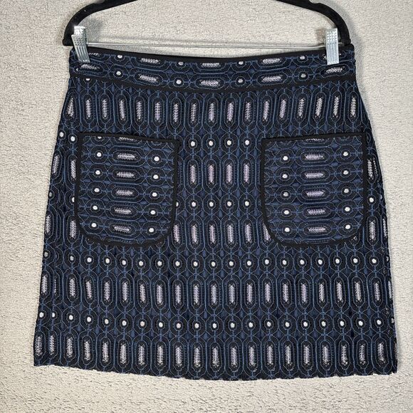 NWT Loft A Line Skirt Women’s Size 10 Textured Mesh Lace Embroidery Pockets Blue - Picture 1 of 12